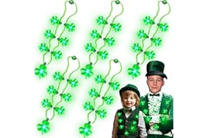 iGeeKid 5 Pack St. Patrick's Light Up Necklace Each 7 Shamrocks Bulb Light LED Green Shamrocks Necklaces St. Patrick's Day Party Favors Accessories