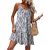 Dokotoo Summer Dresses for Women 2026 Spaghetti Strap Sexy Deep V Neck Smocked Ruffle Flowy Boho Dresses
