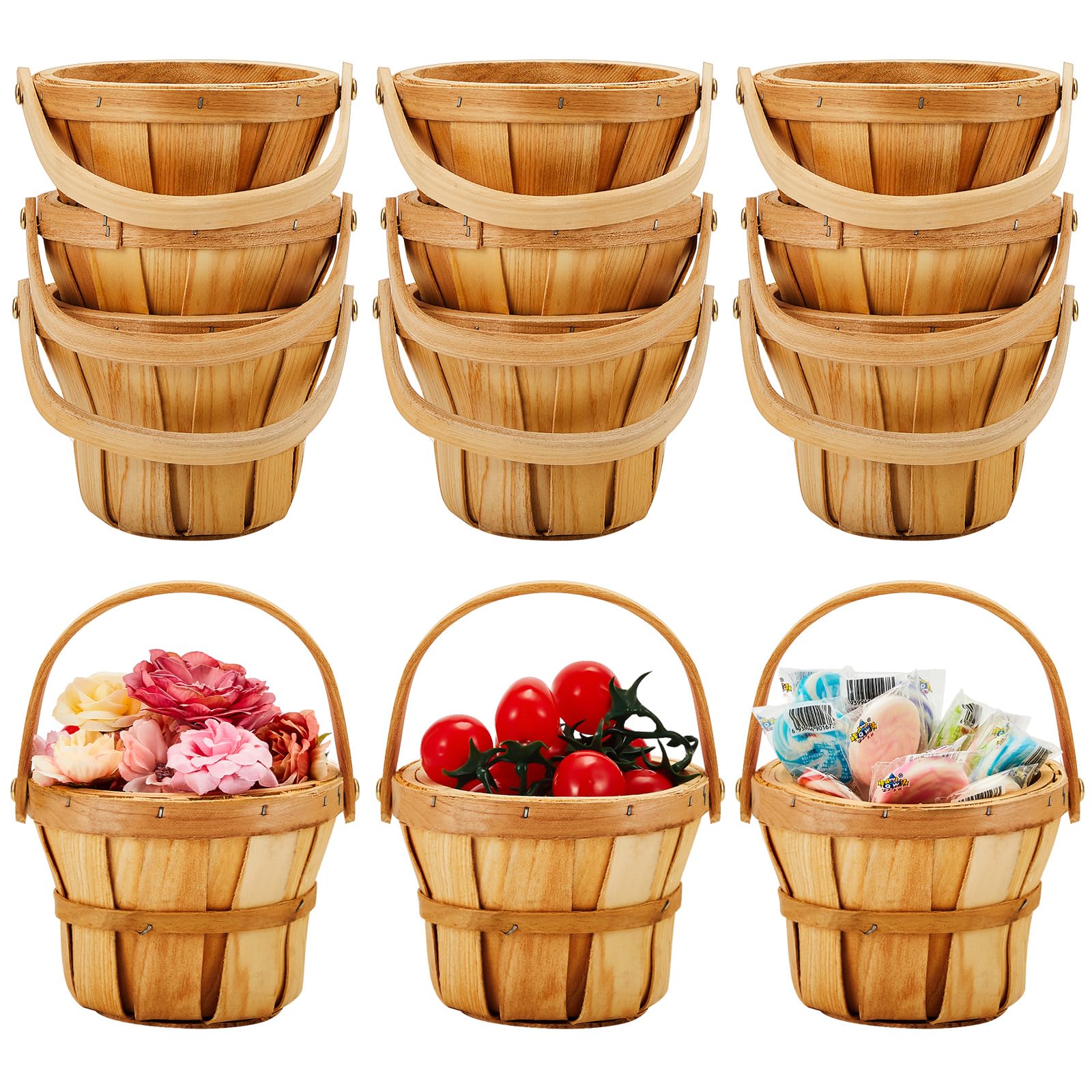 Photo 1 of Marsui 10 Pcs Mini Wooden Apple Baskets Bulk for Gifts 4 x 5.1 Inch Farmers Market Berry Baskets with Handle for Fall Picnic Garden Picking Fruit Strawberry Flowers Crafts Home Wedding Party Decor