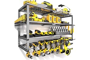 YYR Large Power Tool Organizer Wall Mount, Heavy Duty Metal Cordless Drill Storage Rack with Battery Charging Station Shelf, 