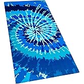 Softerry Tie Dye Beach Towel 30 x 60 inches 100% Cotton Velour One Side Printed (Blue Tie Dye, 30" x 60")