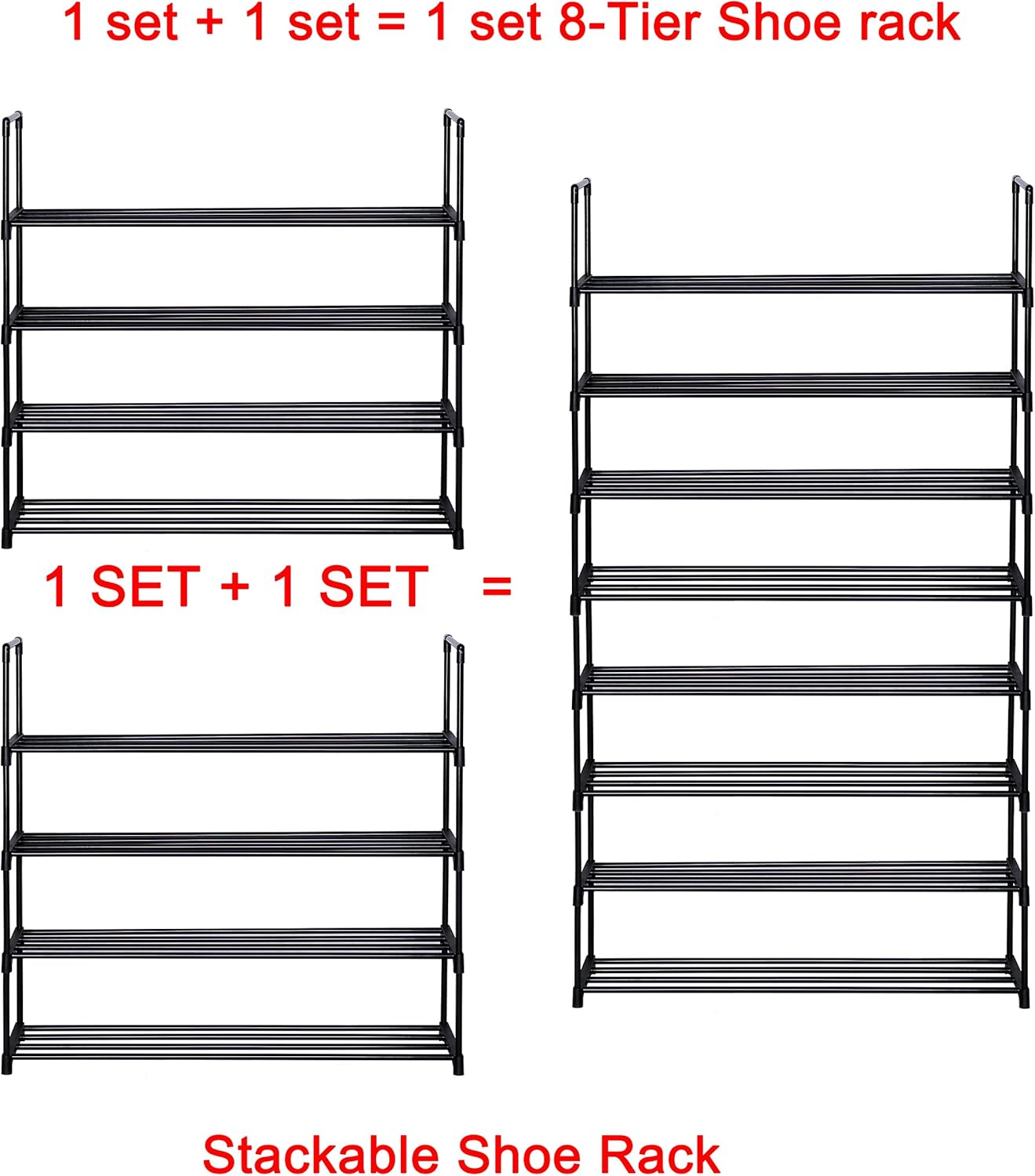 HOMEFORT 4-Tier Shoe Rack, Metal Shoe Tower,20 Pairs Shoe Storage Shelf, Entryway Stackable Shoes Organizer with 4 Tiers Metal Shelves in Black,35.6" W x11.82" D x33.27" H: Home Improvement