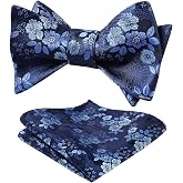 HISDERN Bow Ties for Men Floral Bowties Mens Self Tie Bow Tie Handkerchief Jacquard Woven Bowtie Pocket Square Set