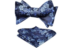 HISDERN Bow Ties for Men Floral Bowties Mens Self Tie Bow Tie Handkerchief Jacquard Woven Bowtie Pocket Square Set