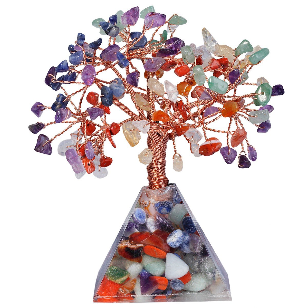 mookaitedecor Natural 7 Chakra Pyramid Crystal Bonsai Money Tree, Healing Crystal Gift, Handmade Crystal Chips Tree of life Gemstone Feng Shui Ornaments Quartz Crystal Good Luck Home Decor