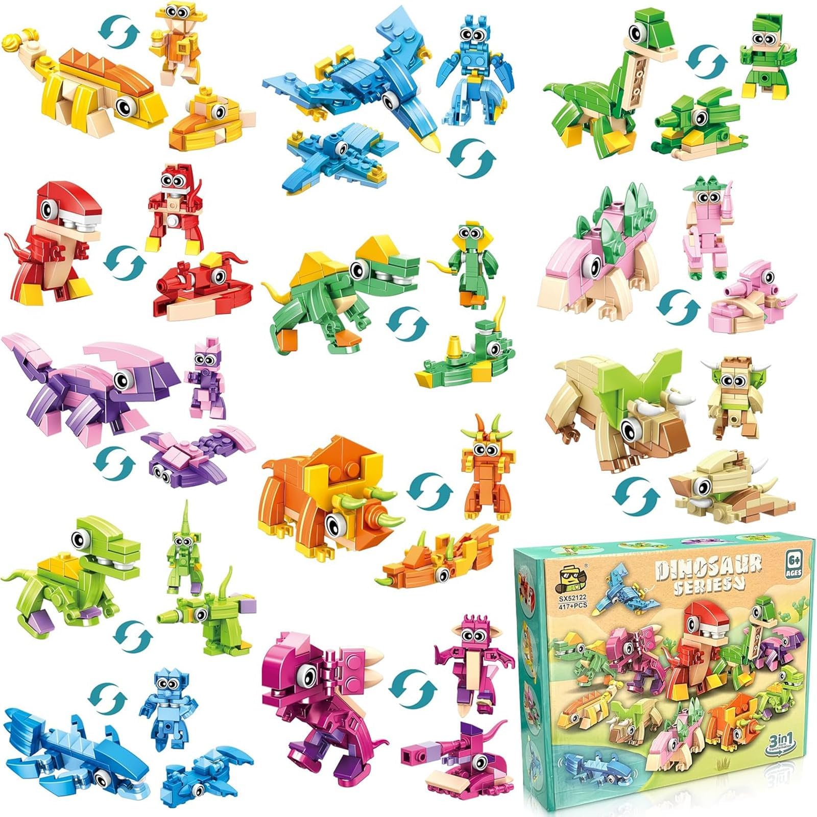 JoyJoyful Kids Party Bag Fillers for Kids, 12 Packs Dinosaurs Blocks Building Sets Gifts for 5 6 7 8 9 10 Boys Girls, Birthday Christmasm Favors Goodie Bags Stuffers (Dinosaurs)