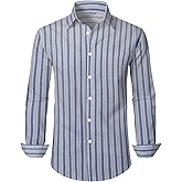 Ecosunny Men's Striped Button Down Shirts Long Sleeve Casual Textured Fall Regular Fit Work Dress Shirt