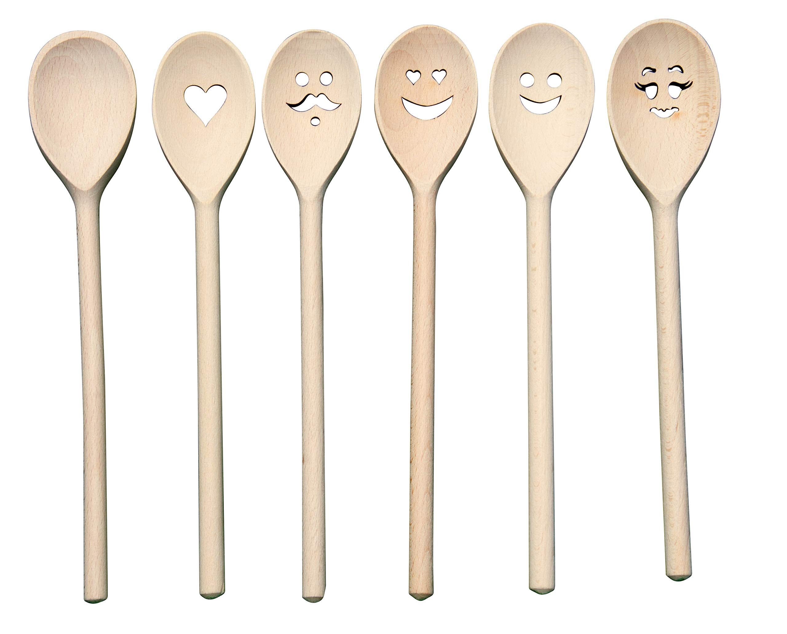 JOWE Set of 6 Wooden Spoons | Natural untreatened Beech with Laser Cut