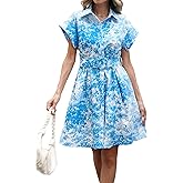 Rseoutlh Women's Button Down Shirt Dress Floral Printed V-Neck Turn Down Short Sleeve Mini Casual Trench Coat Formal