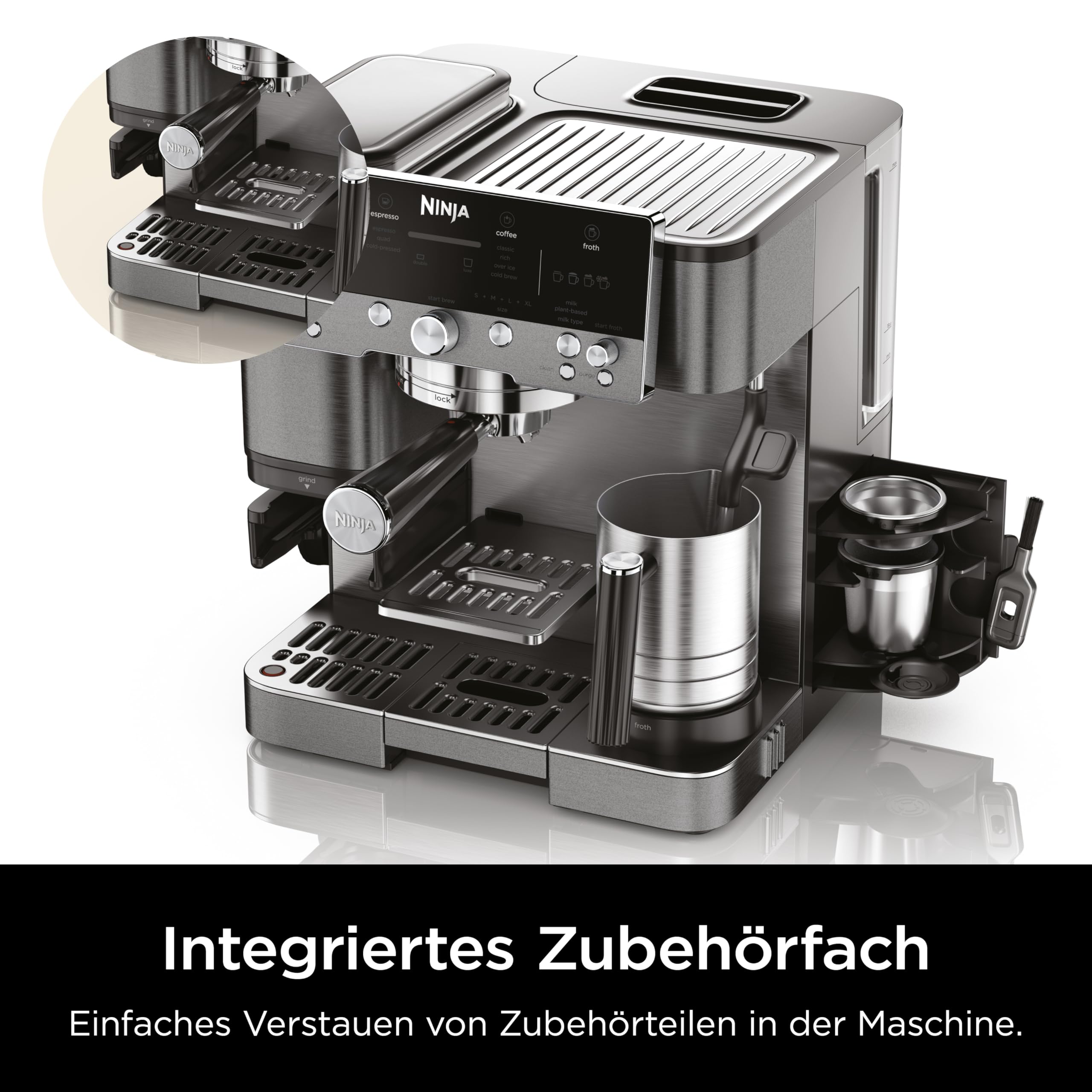 Ninja Luxe Premier 3-in-1 Kaffeemaschine, für Espresso, Cold Brew & Filterkaffee, 4 automatische Schaumeinstellunge, Grau-Metall, ES601EUGM 3