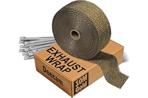 Exhaust Heat Wrap, Deecam Titanium Exhaust Tape for Motorcycle, 2'' x 33' Car Exhaust Pipe Heat Insulation Header Wrap Heat Shield Tape with 10 Stainless Zip Ties