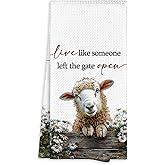 Fewgb Farmhouse Sheep Kitchen Towel Gifts Decorative, Live Like Someone Left The Gate Open Dish Towels Dishcloths Tea Towels, Sheep Lamb Goat Microfiber Hand Towel for Kitchen Bathroom Decor 16x24