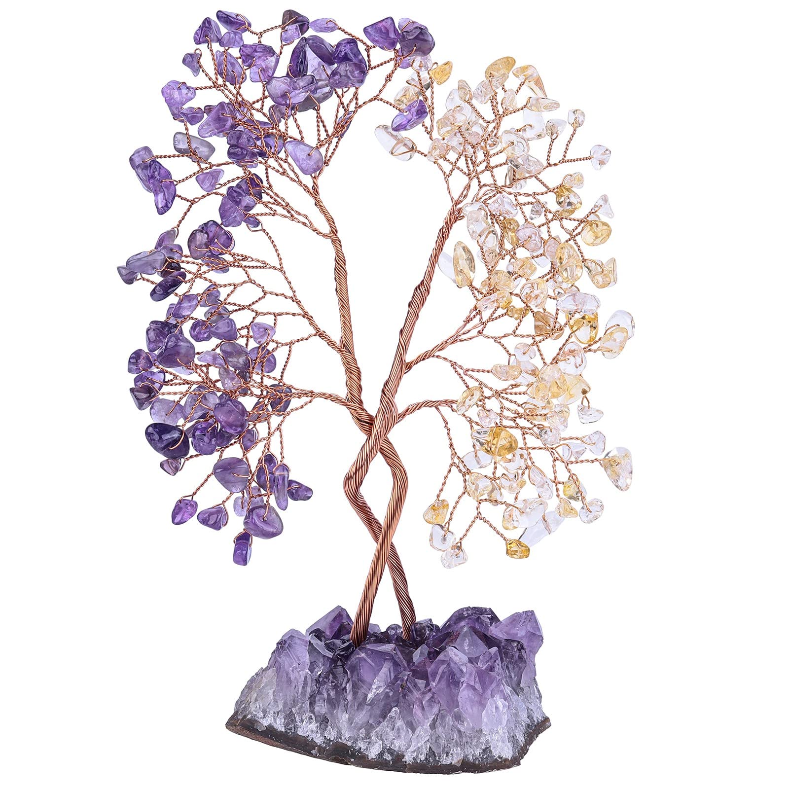 KYEYGWO Amethyst & Citrine Crystal Money Tree with Natural Amethyst Cluster Base, Fengshui Bonsai Tree Decoration Stone Lucky Gemstone Ornament for Home