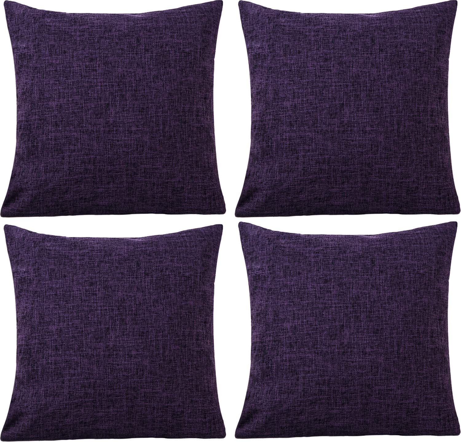 GONOVE Cushion Covers 55×55cm Solid Soft Cotton Linen Throw Pillow Cover Set of 4 Decorative Plain Pillowcase Square Cushion Cover for Home Sofa Bed Chair Décor, Purple