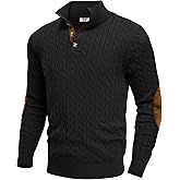 COOFNDY Mens Cable Knitted Pullover Sweaters Casual Long Sleeve Stand Collar Button Up Knit Sweaters