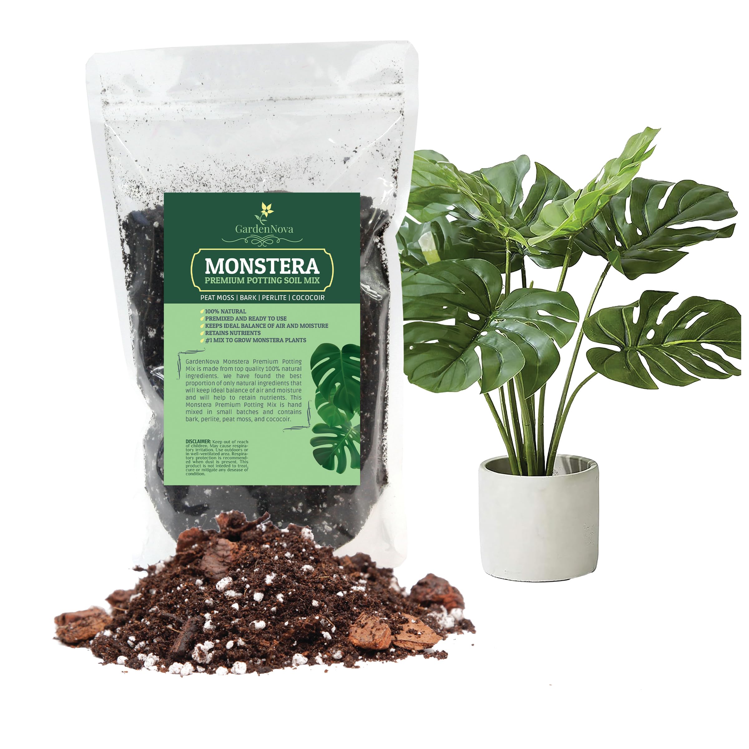 GardenNova Premium Monstera Potting Soil - Quick Drain Potting Soil for Growing and Repotting Monstera Deliciosa/Swiss Cheese Plant - 3 Liters Bag