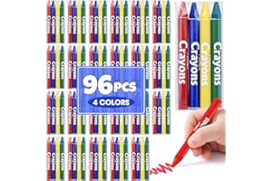 FUMILE 24 Sets of 4 Colors Crayons (96 Count), Crayons Bulk Individual Packs, Non-Toxic Mini Crayon for Kids Party Favors, Restaurants, School Supplies, Travel and More Events