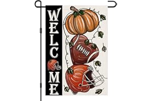DECORHUA Fall Football Welcome Garden Flags 12x18 Inch Vertical Double Sided, Pumpkin Autumn Sports Game Day Sign Thanksgiving Seasonal Yard Outside Decor DF330