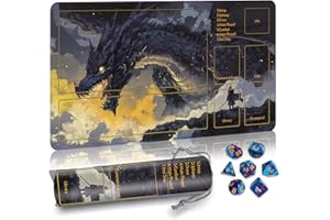 Partypda MTG Mat TCG DND Playmat with Storage Bag & 7 Dice | Waterproof Non-Slip Surface | Premium Edge-Locking Design | Play Mat with Zones for Magic Playmat Gaming Mat (Dragon-Black)