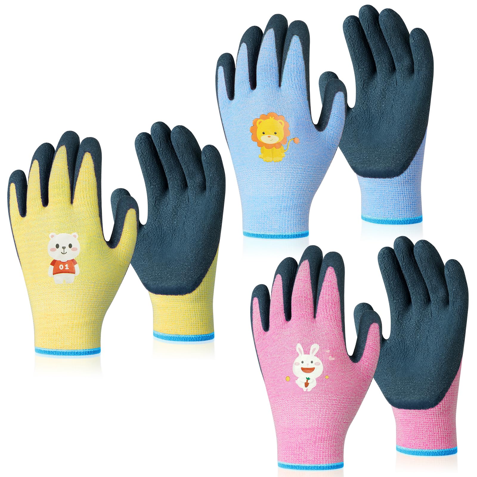Photo 1 of Ainiv Kids Gardening Gloves Thorn Proof, Soft Rubber Coated Kids Work Gloves with Grippy Gardening Gift for Toddlers, Youth, Planting, Weeding, Raking(XS Age 8-12,3 Pairs)