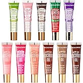 Ruby Kisses Broadway Vita-Lip Tinted & Clear Lip Gloss Set (11 Pack) Ultra-Hydrating & Soothing Formula with Vitamins, High-Shine Non-Sticky Lip Balm with Rosehip+Coconut Oil, Pink & Brown Shades