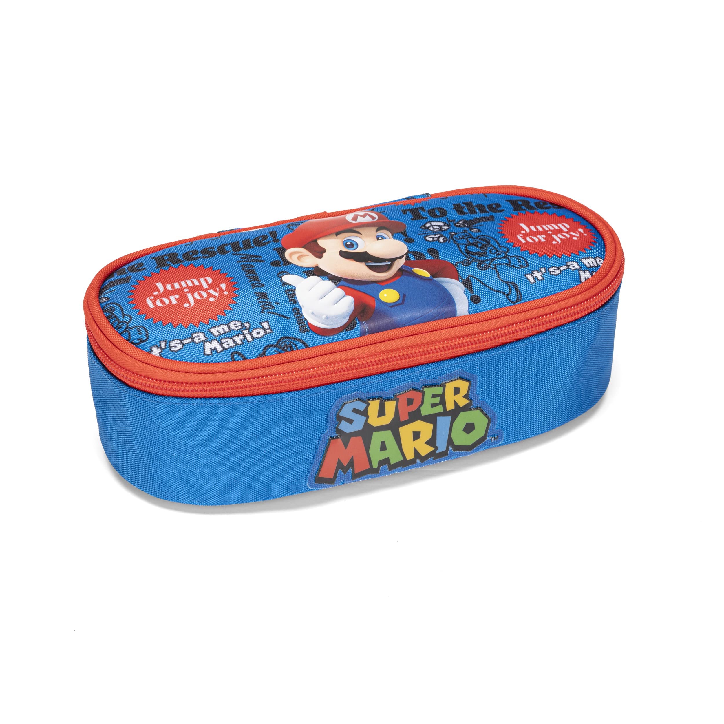 SUPERMARIO - Organized Oval Pencil Case, Girl and Child, with Zipper and Puller - School Pencil Case with Inner Compartment for Stationery and Pen Holder, 22 x 9.5 x 7h cm, Blue 3, Taglia Unica,