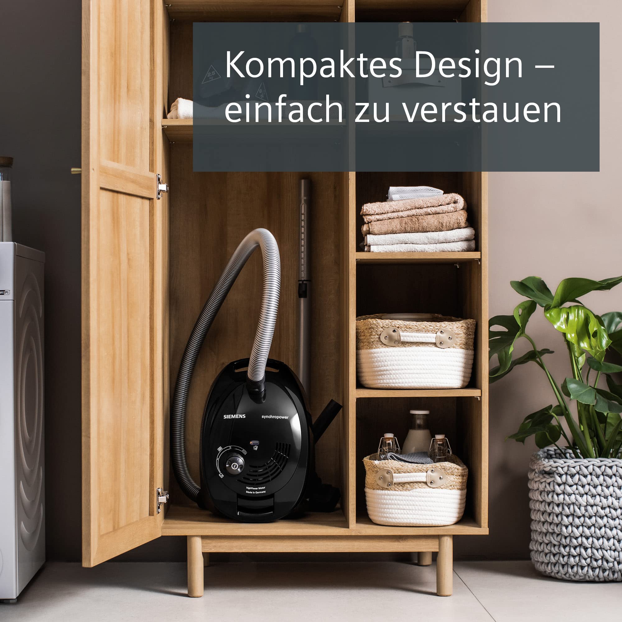 Siemens Staubsauger mit Beutel synchropower VS06B112A, Bodenstaubsauger, Hygiene-Filter, Bodendüse für Parkett, Teppich, Fliesen, starke Saugleistung, langes Kabel, Fugendüse, 700 W, schwarz 6