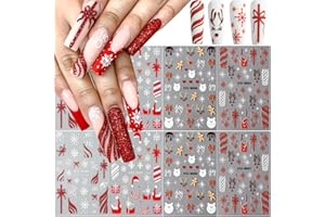 BSBTBZ 8PCS Christmas Nail Stickers 5D Embossed Nail Decals Xmas French Santa Hat Snowflake Gift Bow English Elk Bear Adhesive Design Red French tip Sticker Winter for Manicure New Year Art Decoration