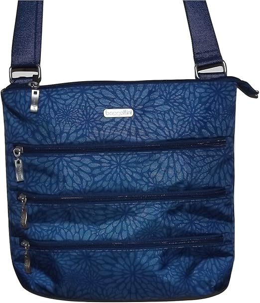 Baggallini Women's Slim Zipper Crossbody Shoulder Bag Navy Floral Clothing