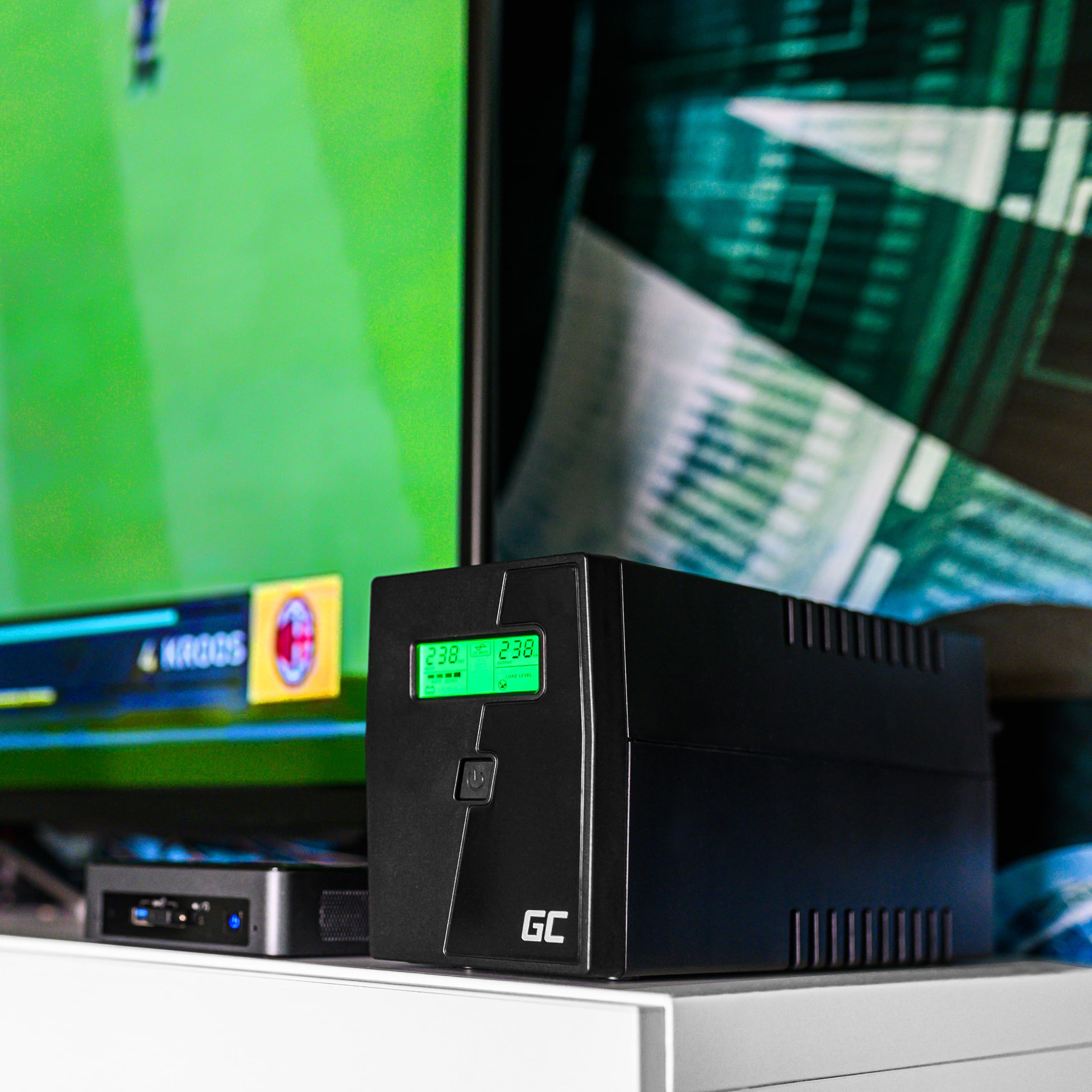 Green Cell USV 600-999VA 360W UPS Unterbrechungsfreie Stromversorgung mit spezielle Anwendung Überspannungsschutz 230V Line-Interactive Spannungsregelung AVR USV-Anlage USB/RJ11 2X Schuko LCD Display 8