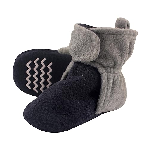 Hudson Baby Unisex Cozy Fleece Booties, Navy Heather Gray, 2 Toddler