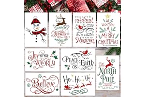 SUNVERSE Christmas Stencils for Painting 12x8” Large Christmas Stencil Cardinal Believe Snowman Xmas Holiday Drawing Templates for Wood Shirts Door Mat Porch Hanger Decor(XMS Stencil 14-9p/12x8in)