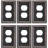 TREEWELL 6-Pack Duplex Outlet Cover Plate, Aged Bronze Metal Wall Plates for Electrical Outlets, 1 Gang Receptacle Light Switch Cover, Pearls Decorative Switch Plates and Outlet Covers