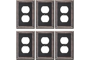 TREEWELL 6-Pack Duplex Outlet Cover Plate, Aged Bronze Metal Wall Plates for Electrical Outlets, 1 Gang Receptacle Light Switch Cover, Pearls Decorative Switch Plates and Outlet Covers