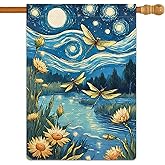 Welcome Summer Dragonfly Garden Flag Starry Night Garden Flag Small Flowers Vertical Double Sided Rustic Farmland Burlap Yard Lawn Outdoor Decor 28x40"