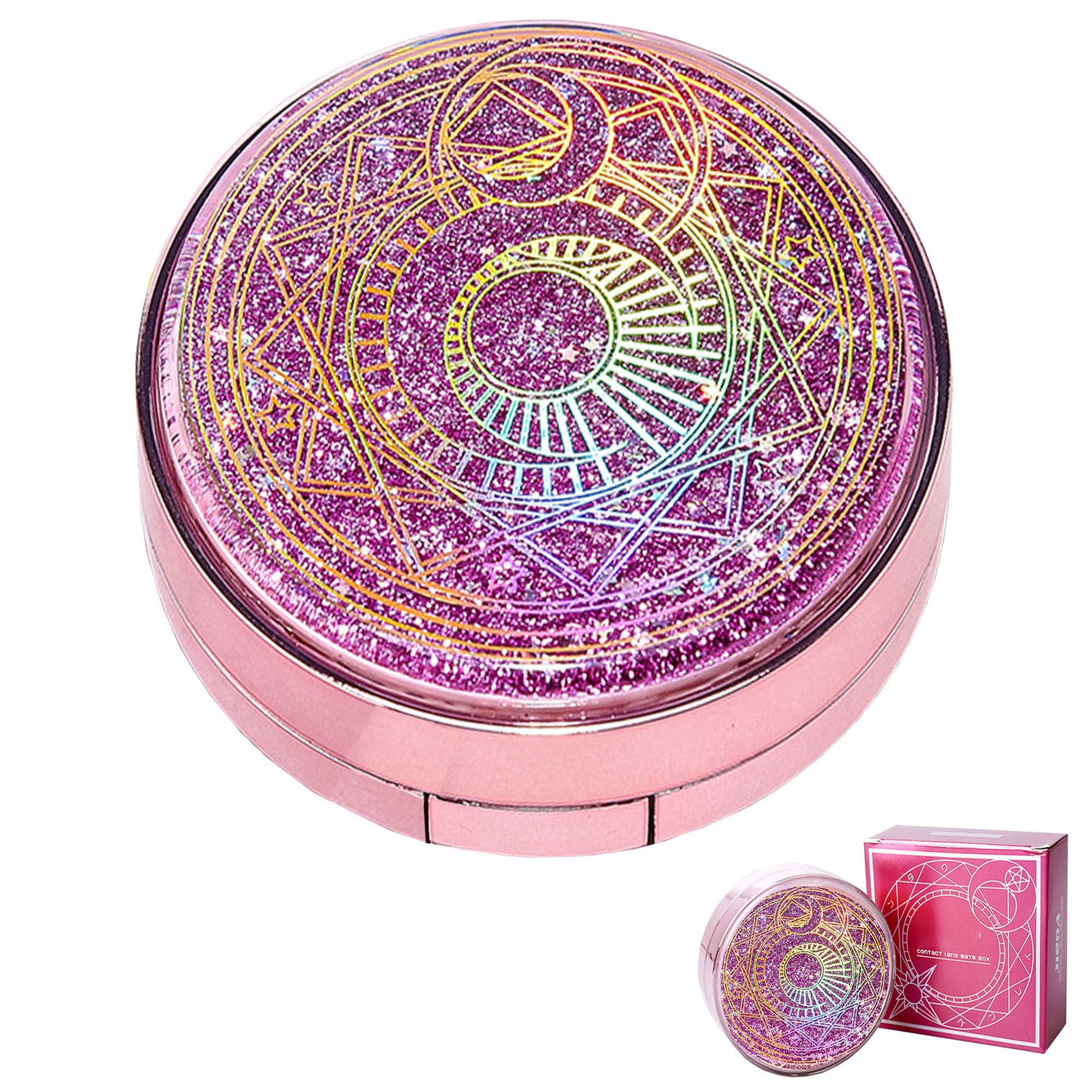 MZSX Travel Contact Lens Cases with Mirror, Magical Girl, Durable, Compact, Portable Soak Storage Kit, Protect Your Eyes, Home Case Easy Carry Mini Box,Tweezers Solution Bottle Lens Container, Pink