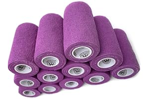 WildCow 4" Purple Vet Wrap Tape Bulk, 12 Pack Cohesive Bandage Wrap, Self Adherent Grip Rolls