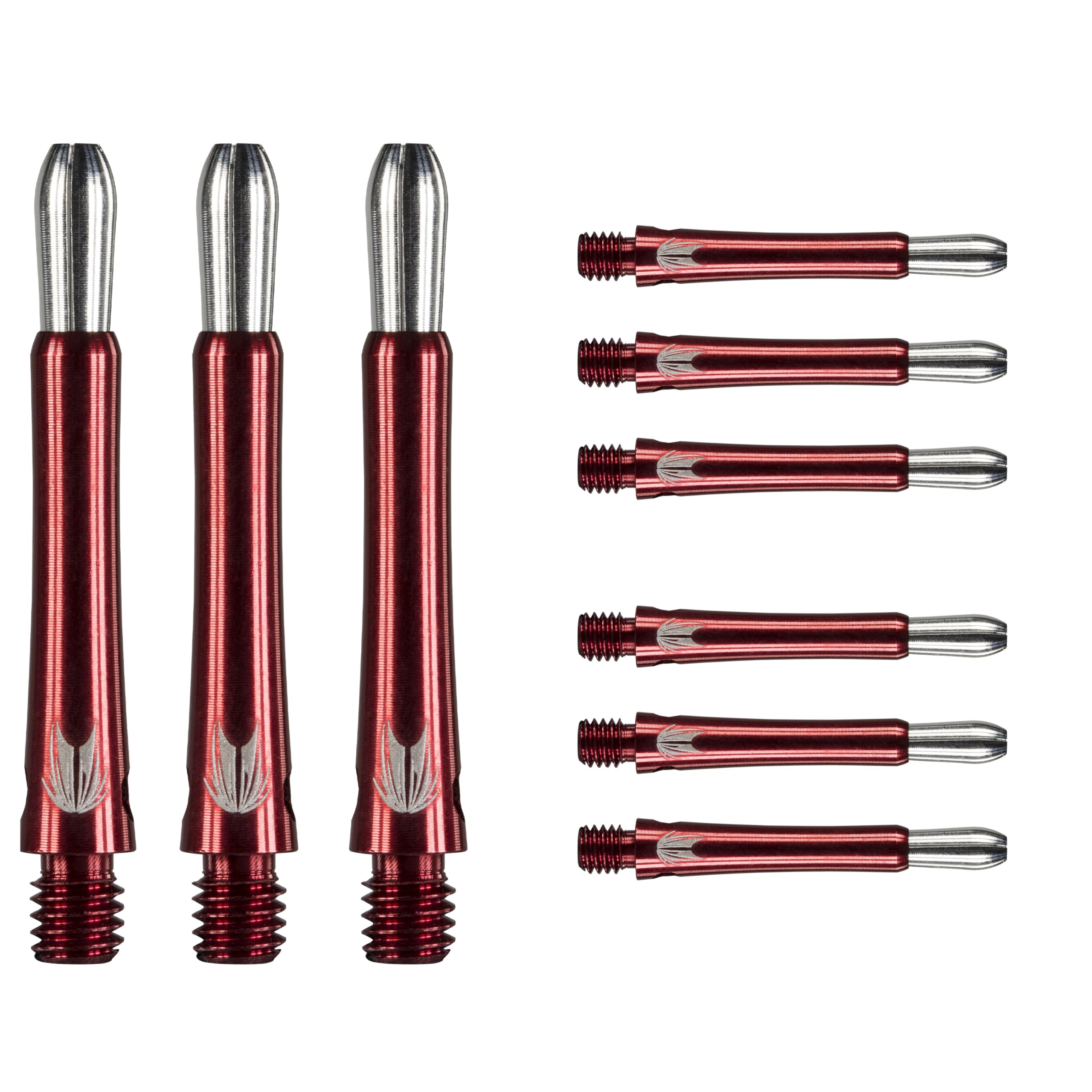 Target Darts Grip Style Aluminium Shaft - Pack of 9 | Red, Short (34.8mm) | Professional Darts Accessories, 2BA Shaft Multipack with Rings, Dart Shaft Multipack, Dart Stems