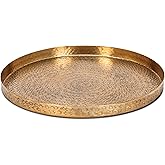 Abbott Collection Medium Hammered Tray with Edge - Aluminum, Antique Gold (14" D)