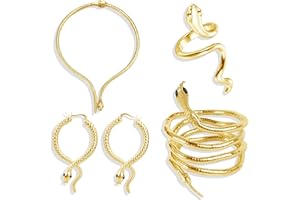 Dcfywl731 Snake Jewelry Set for Women Glexible Snake Bracelet Necklace Earrings Ring Sets Punk Gothic Jewelry Halloween Party Favors Cosplay Medusa Costume Accessories