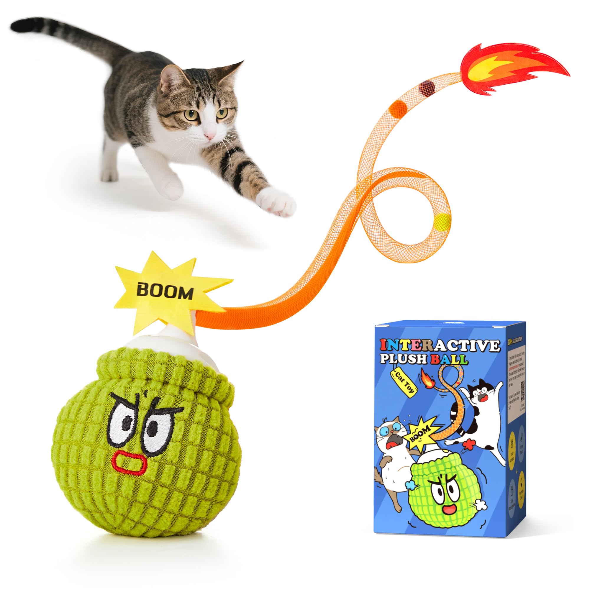 Photo 1 of Potaroma Interactive Cat Toy with Motion Sensor, Chirping Sound & Catnip – Funny Grenade Design with Mesh Tail, Rechargeable Smart Rolling Ball for Bored Indoor Kittens & Adult Cats 3 Inches