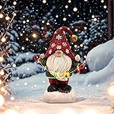 TERESA'S COLLECTIONS Outdoor Christmas Decorations, Christmas Gnomes Decor, Winter Garden Gnome with Solar Lights, Waterproof Resin Ornaments, Xmas Gift Outdoor/Indoor, 7.5",Red&Green