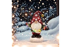 TERESA'S COLLECTIONS Outdoor Christmas Decorations, Christmas Gnomes Decor, Winter Garden Gnome with Solar Lights, Waterproof Resin Ornaments, Xmas Gift Outdoor/Indoor, 7.5",Red&Green