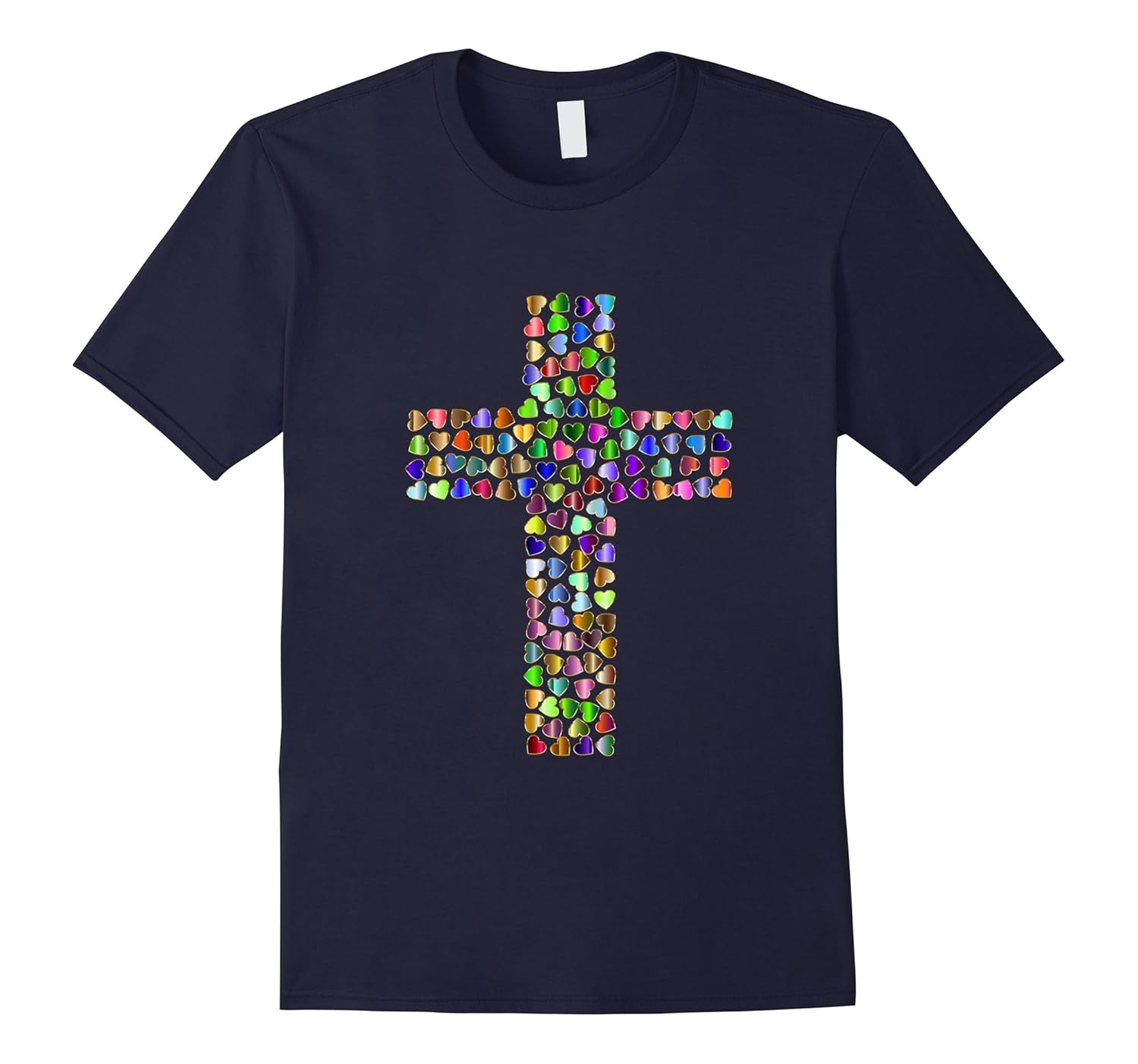 Religious Christian Cross t-shirt Pretty Colorful Hearts-Rose