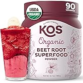 KOS Organic Beet Root Powder, USDA Organic - Natural Nitric Oxide Booster, Superfood Plant Based Beetroot Antioxidant, Supports Active Lifestyle & Healthy Circulation, Soy & Gluten-Free - 90 Servings