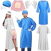 Mepase 6 Pcs Halloween Couples Costume for Adult Doctor Surgeon and Patient Costume Unisex Hospital Patient Gown Funny Shorts for Halloween Couple Cosplay Medical Themed Party Events