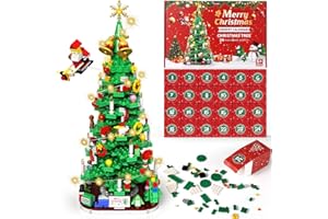 FLYOUTH Advent Calendar 2024 Christmas Tree Building Set with LED light, 1100+ Pieces Surprise Christmas Countdown Advent Calendar, 24 Days Stocking Stuffers Christmas Gifts for Adults Kids