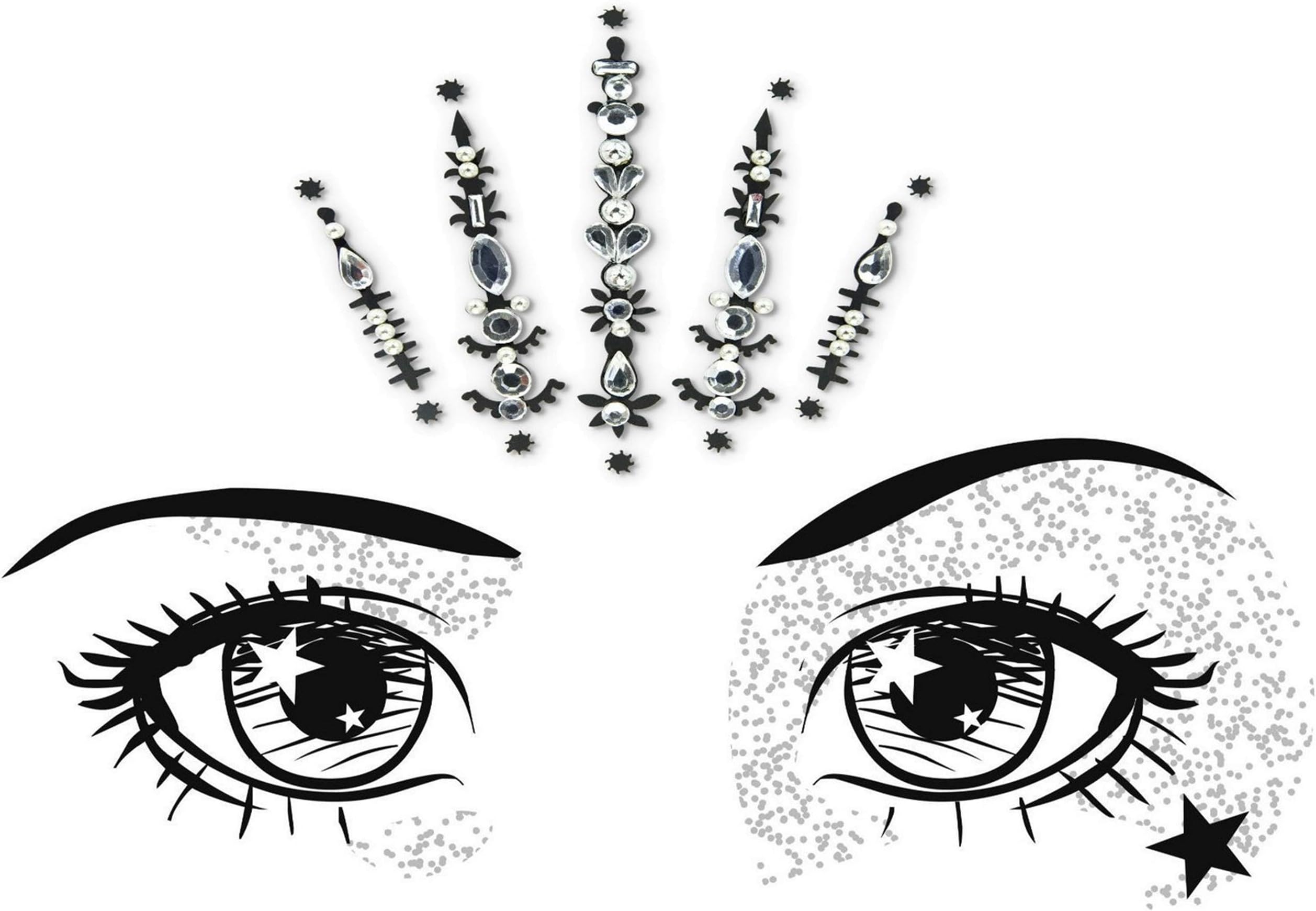Face Gems/Jewels, Festival Accessories For Women Unique Stick On Rhinestones For Face & Body, Glitter Festival Makeup Essentials, Self Adhesive Temporary Tattoos with Crystal Sticky gems