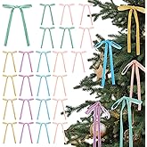 Glitinsel Pastel Rainbow 24 Pcs Velvet Bows Christmas Tree Ornaments Valentines Day Bows Decoration for Garland Home Coquette Wedding Decor (5 x 7 Inch，Width of 3/8")