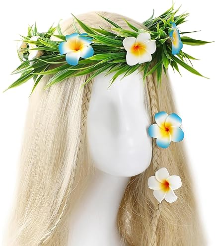2 Diademas De Flores Hawaianas Elásticas Para Mujeres Y Niñas